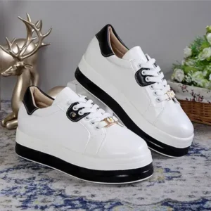 Reyanfootwear Women Fashion Round Toe Platform Colorblock Lace-Up Low Top Sneakers