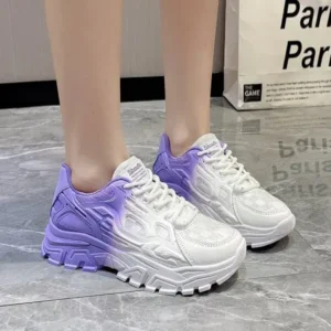 Reyanfootwear Women Fashion Platform Gradient Lace-Up Sneakers