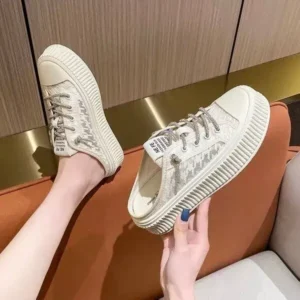 Reyanfootwear Women Fashion Round Toe Breathable Lace Mesh Sneakers