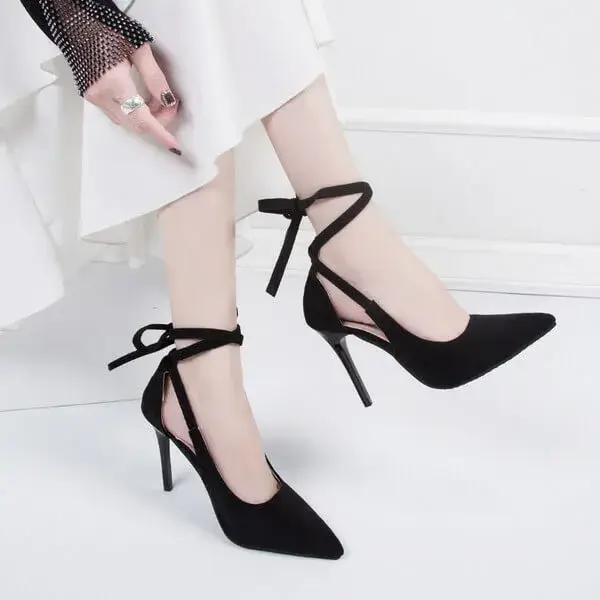Reyanfootwear Women Fashion Solid Color Plus Size Strap Pointed Toe Suede High Heel Sandals Pumps