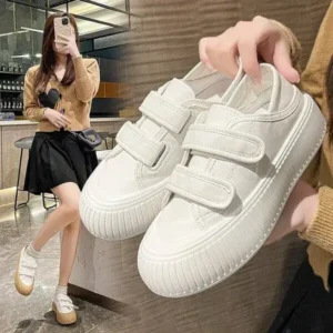 Reyanfootwear Women Fashion Round Toe Thick Sole Velcro Pu Sneakers