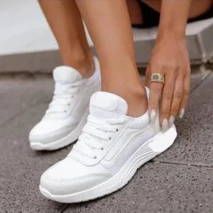 Reyanfootwear Women Casual Breathable Mesh Upper Flat Solid Color Sneakers