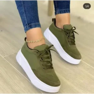 Reyanfootwear Women'S Fashion Casual Round Toe Thick-Soled Lace Up Canvas Sneakers