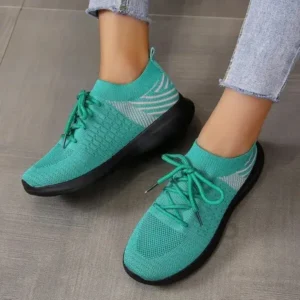 Reyanfootwear Women'S Fashion Platform Lace Up Flyknit Sneakers