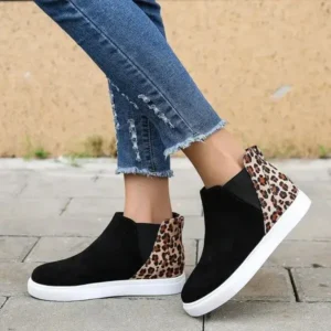 Reyanfootwear Women Fashion Round Toe Leopard Flat Elastic Slip-On Sneakers