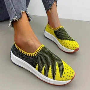 Reyanfootwear Women Fashion Fly Knit Breathable Platform Low Top Sneakers