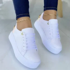 Reyanfootwear Women Fashion Round Toe Platform Lace Up Solid Color Sneakers