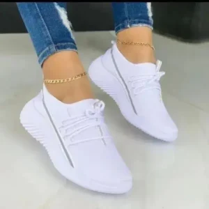 Reyanfootwear Women Fashion Breathable Lace-Up Flat Mesh Sneakers