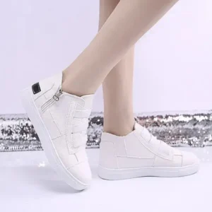 Reyanfootwear Women Fashion Round Toe Mid-Top Canvas Raw Edge Elastic Sneakers