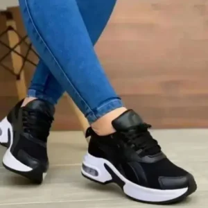 Reyanfootwear Women Fashion Round Toe Solid Color Mesh Thick-Soled Low Top Sneakers