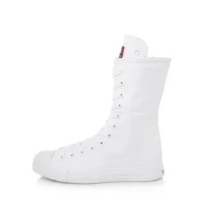 Reyanfootwear Women Casual Side Zip Mid-Top Canvas Mid-Calf Boots