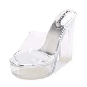 Reyanfootwear Women Fashion Plus Size Transparent Crystal Chunky Heel Platform High