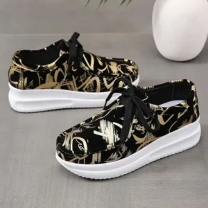 Reyanfootwear Casual Graffiti Round Toe Platform Plus Size Sneakers