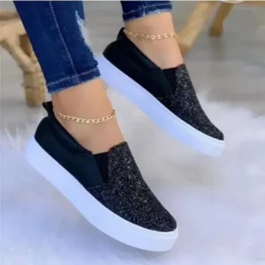 Reyanfootwear Thick Sole Casual Sequined Shoes Women Flat Shoes