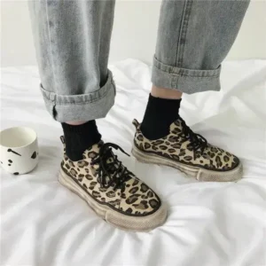 Reyanfootwear Women Fashion Leopard Printing Flat Sneakers