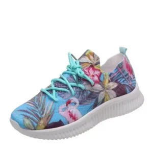 Reyanfootwear Women Fashion Casual Lace Up Design Mesh Breathable Graffiti Print Sneakers