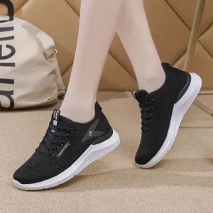 Reyanfootwear Women Sports Casual Lace Up Design Mesh Breathable Wedge Sneakers