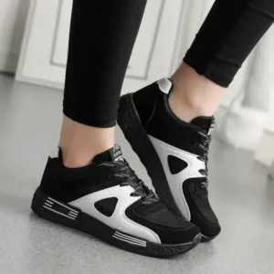 Reyanfootwear Women Fashion Sports Lace Up Design Mesh Breathable Wedge Platform Sneakers