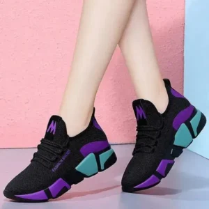 Reyanfootwear Women Fashion Casual Lace-Up Design Mesh Breathable Color Blocking Platform Running Sneakers