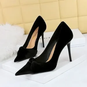 Reyanfootwear Women Fashion Sexy Plus Size Pointed Toe Suede Bow High Heels Shoes