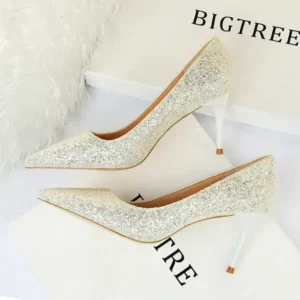 Reyanfootwear Women Fashion Plus Size Sexy Sequin Point-Toe Shoes