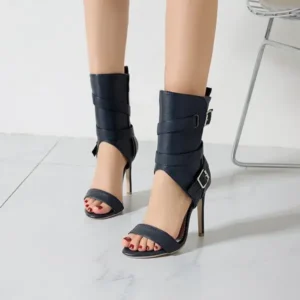 Reyanfootwear Women Fashion Sexy Solid Color Shoe-Buckle Zipper High-Heeled Sandals