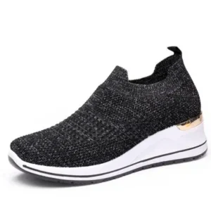 Reyanfootwear Women Casual Mesh Knit Design Breathable Comfort Wedge Platform Sneakers