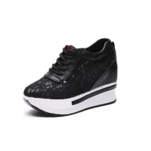 Reyanfootwear Women Sexy Lace Design Lace-Up Breathable Wedge Platform Sneakers