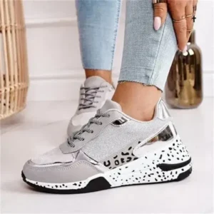 Reyanfootwear Women Fashion Casual Leopard Print Color Matching Lace-Up Platform Sneakers