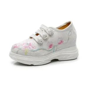 Reyanfootwear Women Casual Flower Embroidered Round Toe Platform Canvas Sneakers