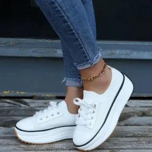 Reyanfootwear Women Simple Casual Knit Upper Thick-Soled Lace-Up Sneakers