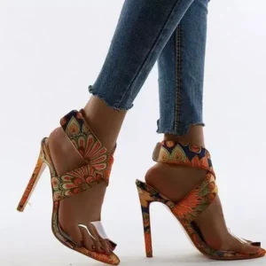 Reyanfootwear Women Fashion Plus Size Floral Point Toe High Heel Sandals