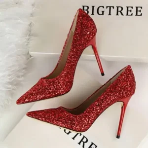 Reyanfootwear Women Sexy Shining Sequins Decor Pointed-Toe Stiletto Shoes Pumps