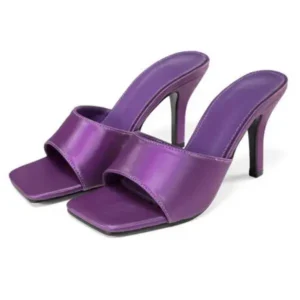 Reyanfootwear Women Sexy Square Head Purple Stiletto Slippers