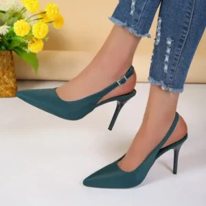 Reyanfootwear Summer Women Fashion Plus Size Elegant Pointed Toe Strap Buckle Sling Back Stiletto Heel PU Sandals