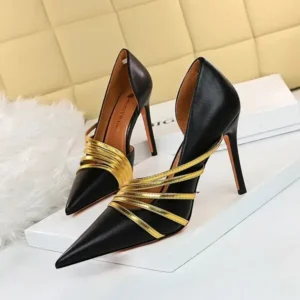 Reyanfootwear Women Fashion Sexy Pointed Toe Hollow Design Stiletto Shoes