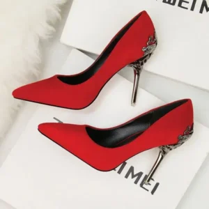 Reyanfootwear Women Fashion Sexy PU Solid Color Pointed Toe Metal Stiletto Heel Pumps