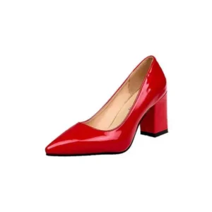 Reyanfootwear Women Fashion Basic PU Solid Color Pointed Toe Chunky Heel Pumps