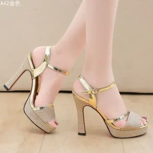 Reyanfootwear Women Fashion Elegant PU Round Toe Platform Ankle Strap Buckle Sandals