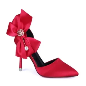 Reyanfootwear Women Fashion Elegant Solid Color PU Pointed Toe Bowknot Pumps