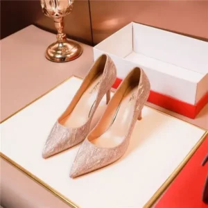 Reyanfootwear Women Fashion Elegant Solid Color PU Sequin Pointed Toe Stiletto Heel Pumps