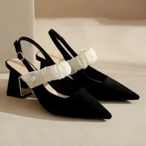 Reyanfootwear Women Fashion Elegant Solid Color PU Pointed Toe Kitten Heel Sandals