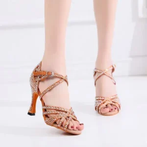 Reyanfootwear Women Fashion Solid Color Suede Rhinestone High Heel Ankle Strap Buckle Sandals