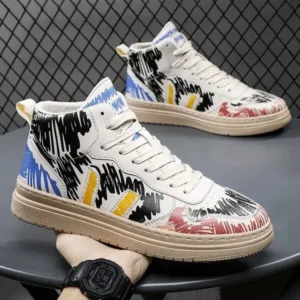 Reyanfootwear Men Fashion Graffiti Thick Sole Breathable Sneakers