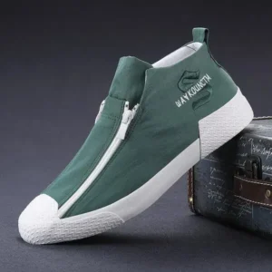 Reyanfootwear Men'S Casual Embroidery Zipper High Top Canvas Shoes