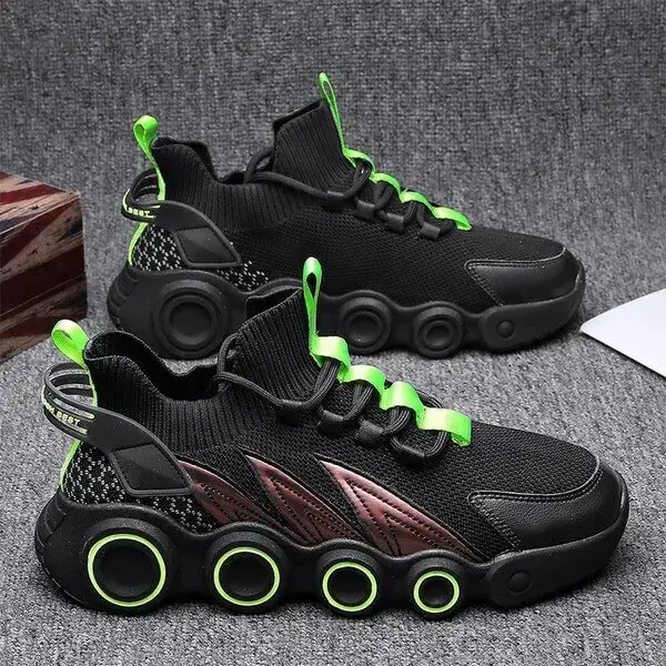 Reyanfootwear Men Spring Autumn Fashion Casual Mesh Cloth Breathable Gradient Rubber Platform Shoes High Top Sneakers