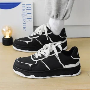 Reyanfootwear Men'S Fashion Black White Breathable Canvas Sneakers