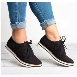 Reyanfootwear Women Retro Plus Size Simple Solid Color Lace-Up Round Toe Sneakers