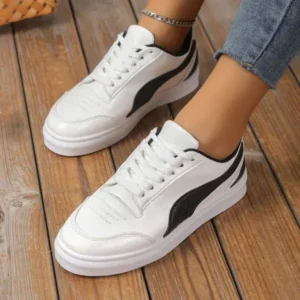 Reyanfootwear Women Fashion Plus Size Thick-Soled Round Toe Flat Sneakers