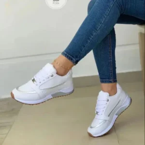 Reyanfootwear Women Fashion Plus Size Flat Round-Head Colorblock Sneakers